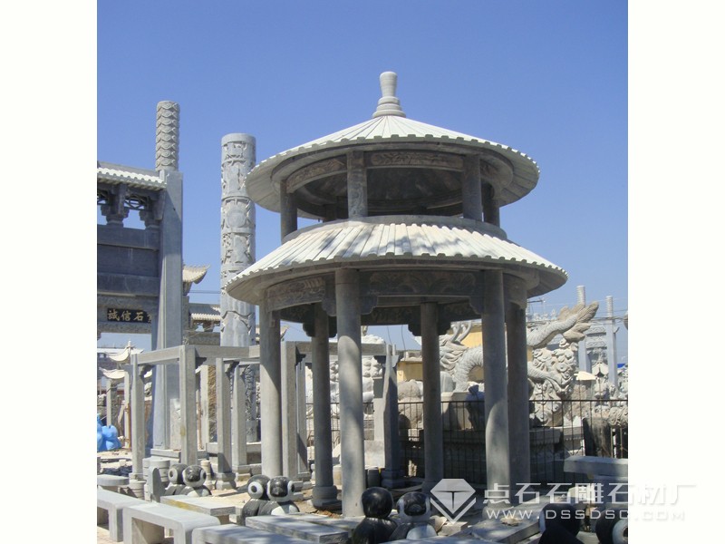 石雕圓形雙層涼亭 圓涼亭 圓石亭