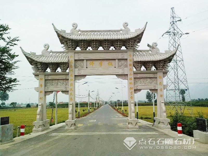 三門(mén)三樓花崗巖石牌坊 五蓮紅