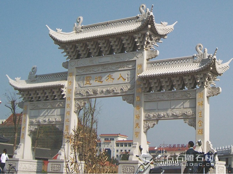 三門三樓花崗巖石牌坊 五蓮紅石牌坊